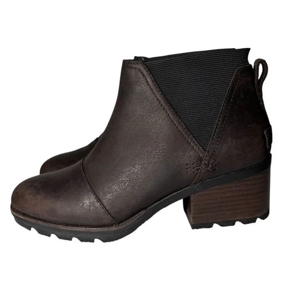 SOREL Dark Brown Leather Cate Chelsea Slip On Boots Women’s Size 7 - Picture 1 of 7